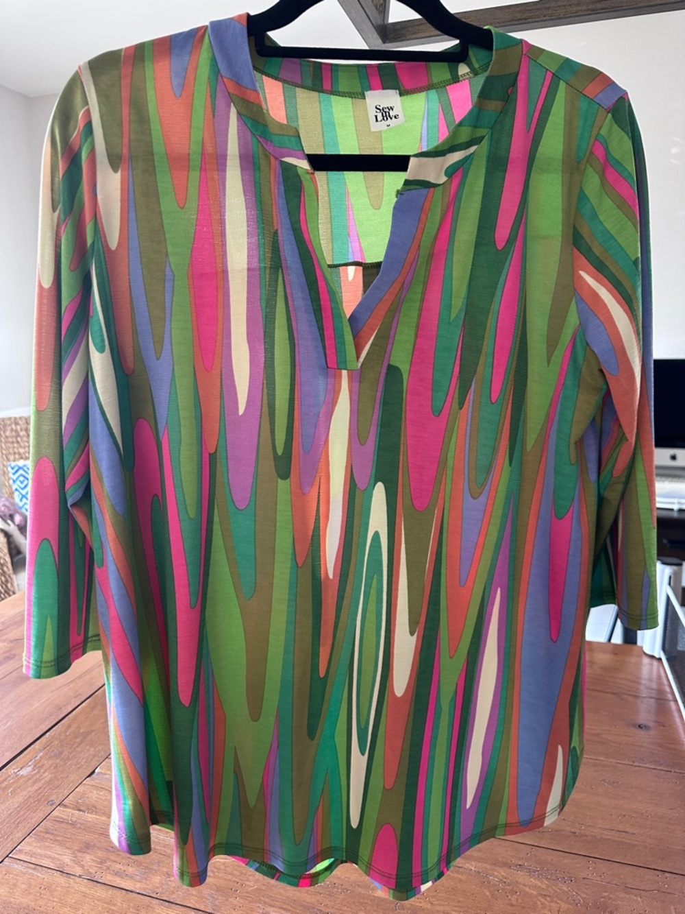 Sew In Love Multicolor Abstract Tunic - Green, Pink & Purple